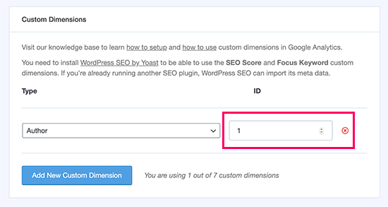 Edit ID dimensi khusus penulis di MonsterInsights