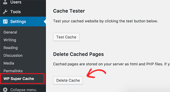 Hapus cache di WP Super Cache