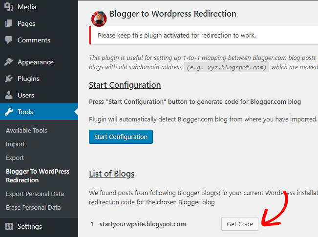 blogger ke wordpress mendapatkan kode