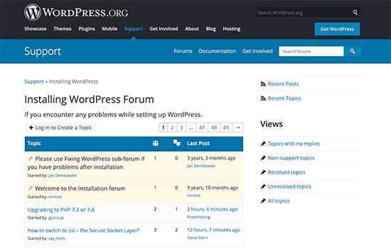 Forum dukungan WordPress