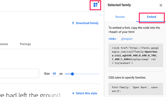 Dapatkan tautan sematan font