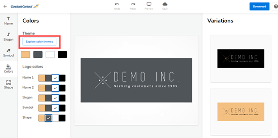 Memilih warna berbeda di Constant Contact LogoMaker