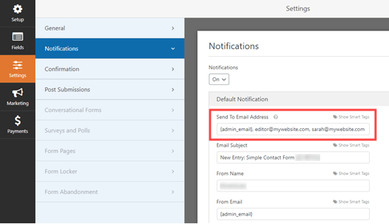 Mengirim beberapa notifikasi email identik di WPForms