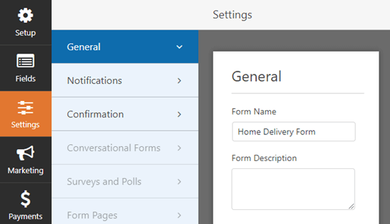 Tab 'Pengaturan' di WPForms