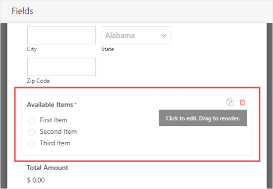 Mengedit bidang 'Item Yang Tersedia' dari formulir pemesanan online Anda