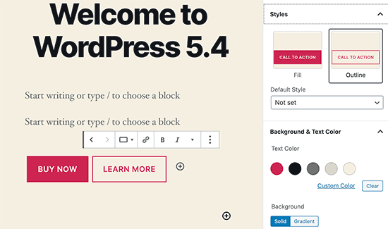 Tombol di WordPress 5.4