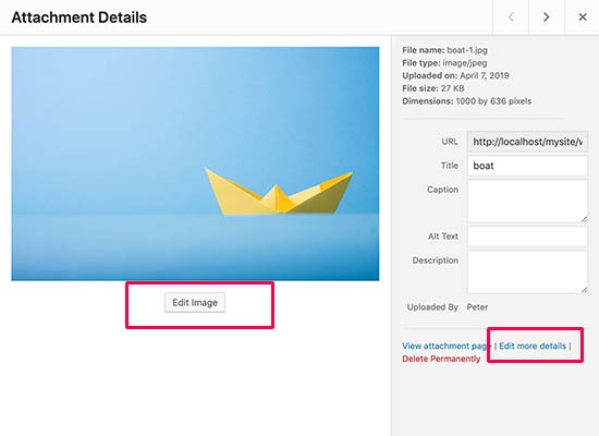 Mengedit gambar di WordPress