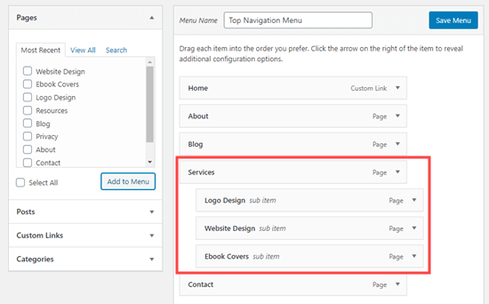 Tambahkan item menu sebagai sub-men