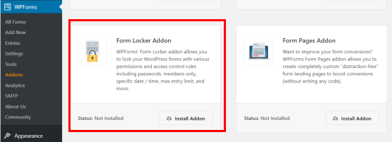 Menginstal addon Form Locker untuk WPForms