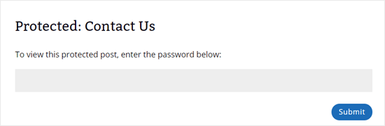 Halaman kontak sekarang menunjukkan 'Dilindungi: Hubungi Kami' sebagai judul dan memerlukan kata sandi