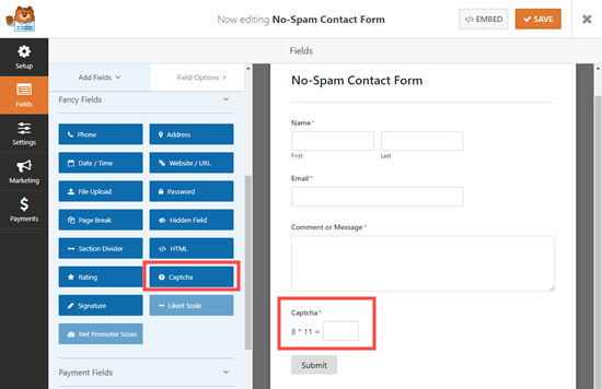 Menambahkan bidang captcha khusus ke formulir Anda