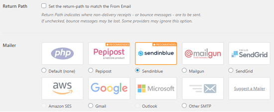 Pilih Sendinblue sebagai mailer Anda di WP Mail SMTP