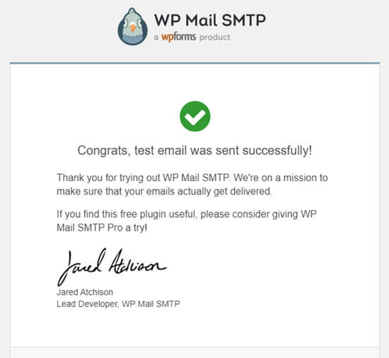 Email percobaan dari WP Mail SMTP 