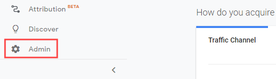 Klik opsi Admin di menu sebelah kiri Google Analytics