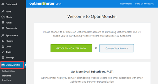 Hubungkan akun OptinMonster Anda ke situs WordPress Anda