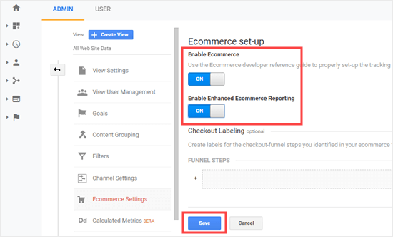 Mengaktifkan pengaturan eCommerce di Google Analytics