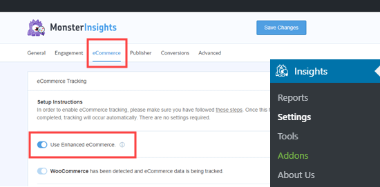 Mengaktifkan pelacakan eCommerce di MonsterInsights