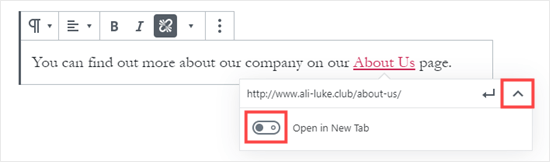 Mengatur tautan Anda untuk dibuka di tab baru menggunakan editor blok WordPress