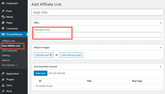 Menambahkan tautan di ThirstyAffiliates