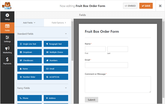 Formulir default dibuat menggunakan templat formulir kontak WPForms