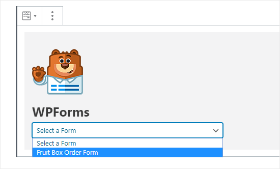 Memilih formulir yang Anda inginkan dari dropdown WPForms