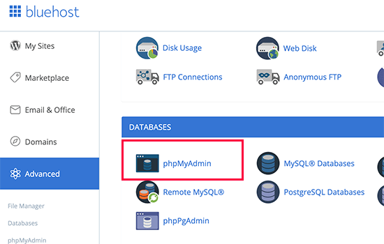 phpMyAdmin di cPanel