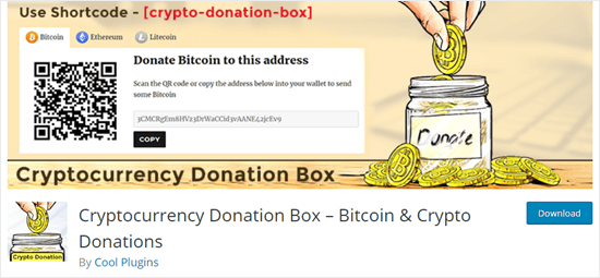 Plugin jar Cryptocurrency Donation Box di situs WordPress