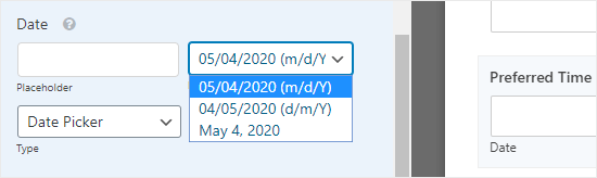 Memilih format tanggal dari dropdown Opsi Tanggal