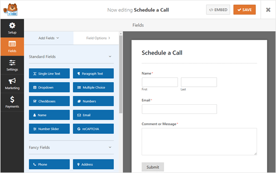 Formulir kontak default dibuat oleh WPForms