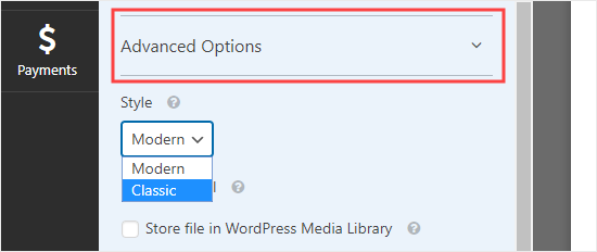 Mengedit opsi lanjutan untuk bidang unggahan file