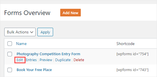 Mengedit formulir yang sudah Anda buat di WPFormsv