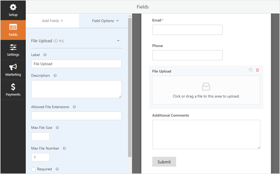 Mengedit bidang unggahan file di WPForms