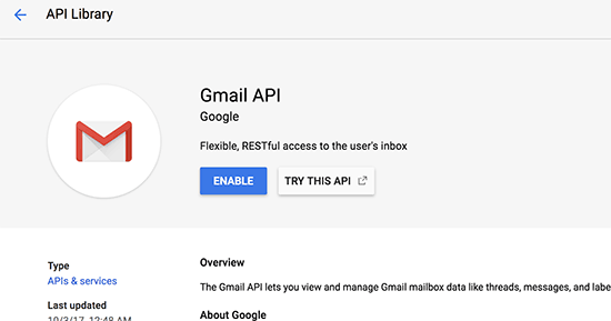 Enale API Gmail