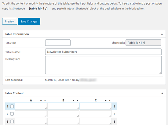 Mengedit detail tabel Anda di TablePress