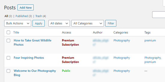 Posting dengan tingkat aksesnya terdaftar