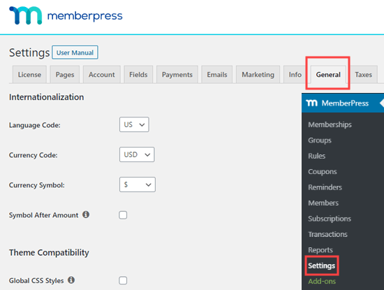 Pengaturan - Umum di MemberPress