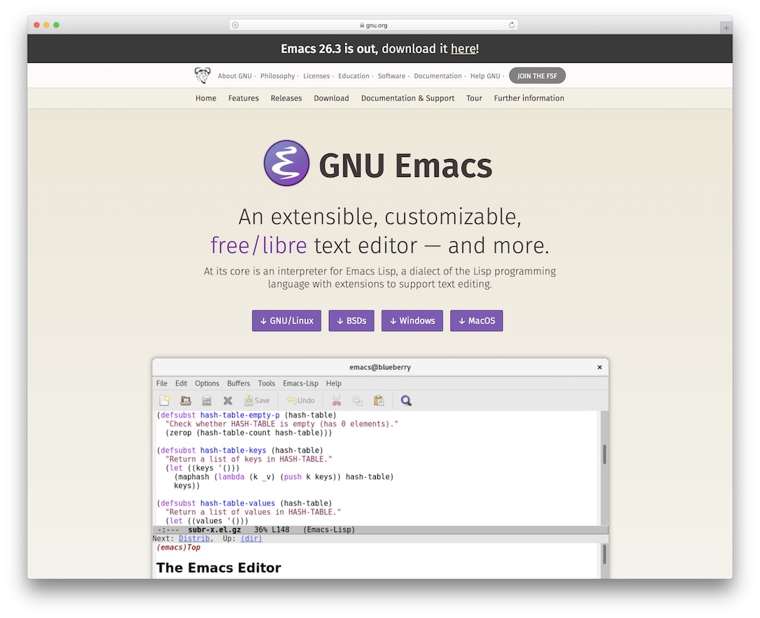 editor teks kode emacs