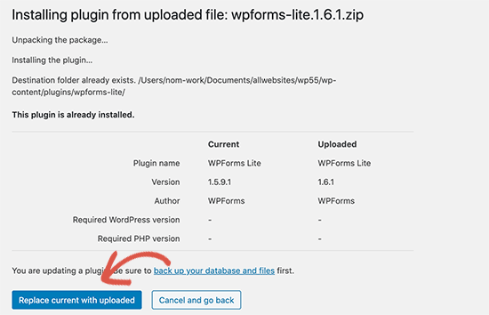 Ganti plugin yang ada dengan versi baru