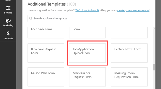 Pilih template Formulir Pengunggahan Lamaran Kerja