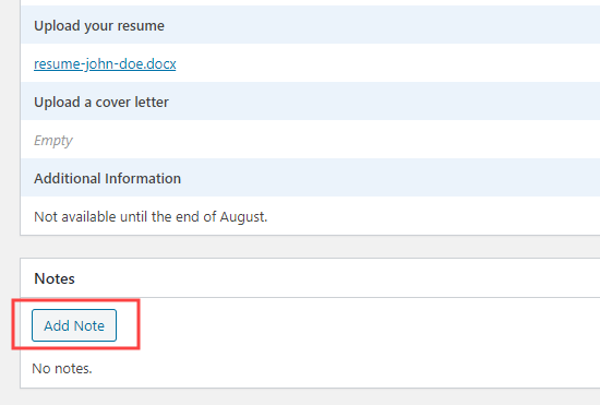 Menambahkan catatan ke lamaran kerja di WPForms