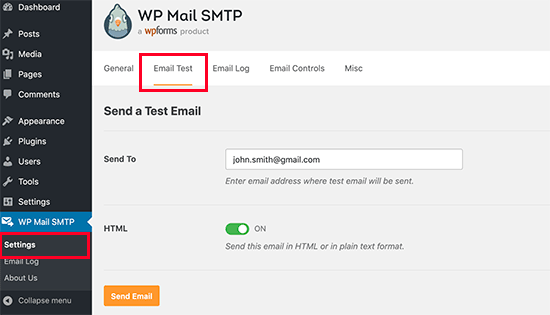 Uji email WordPress menggunakan SMTP WP Mail