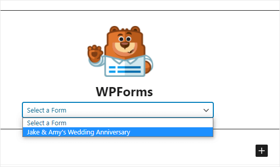 Memilih formulir RSVP dari daftar dropdown WPForms