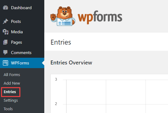 Halaman Entri untuk WPForms di admin WordPress