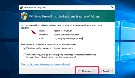 Izinkan akses firewall ke Apache dan MySQL