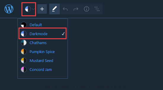 Mengaktifkan mode gelap di editor blok WordPress