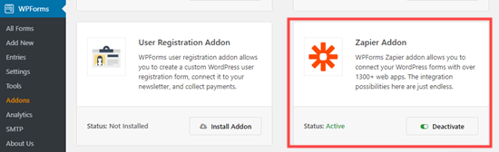 Menginstal addon Zapier untuk WPForms