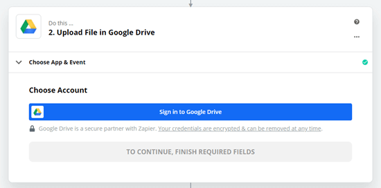 Masuk ke Google Drive saat diminta oleh Zapier