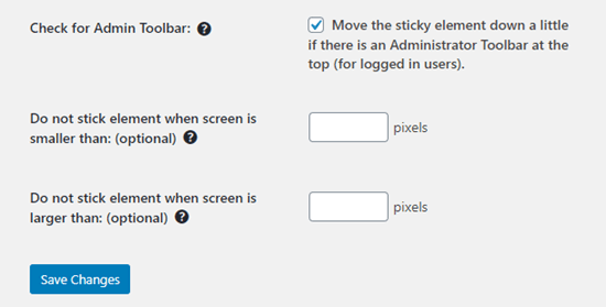 Plugin menu lengket juga menawarkan opsi lebih lanjut