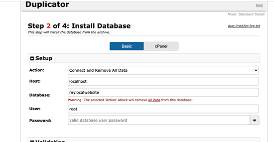 Informasi database duplikator