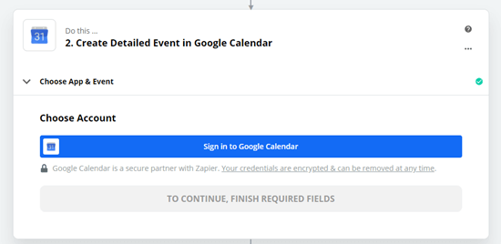 Masuk ke akun Google Kalender Anda ketika diminta oleh Zapier